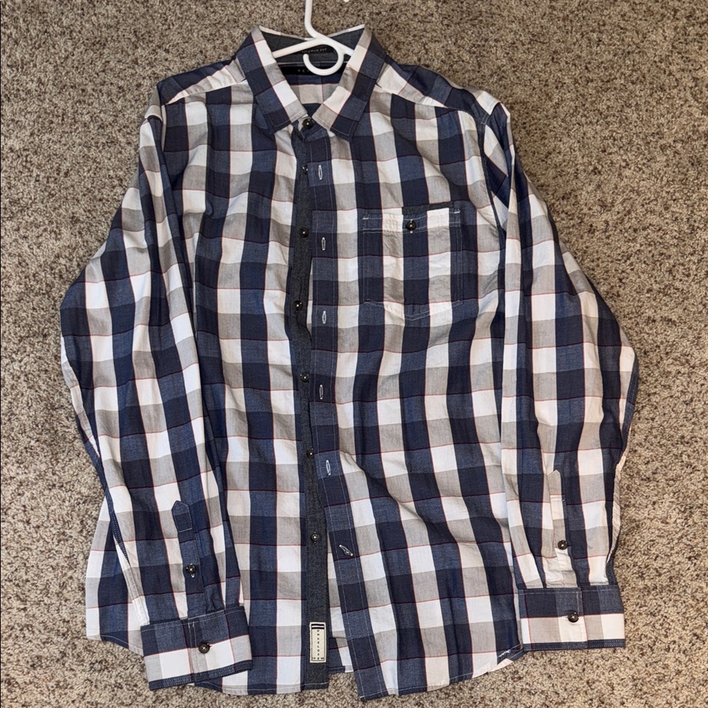 Sean John Navy and White Red Plaid Shirt